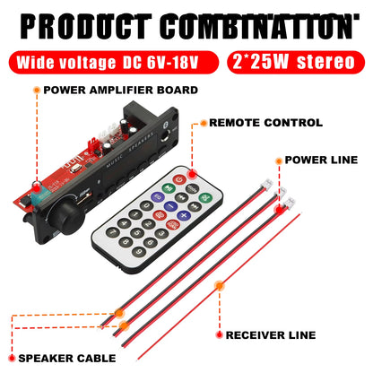 NEW 200W Amplifier Bluetooth DIY MP3 WAV Decoder Board DC 12V 100W Wireless Car USB MP3 Player TF Card Slot USB FM with Mic