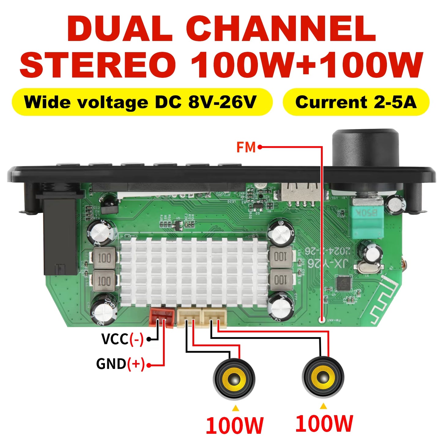 NEW 200W Amplifier Bluetooth DIY MP3 WAV Decoder Board DC 12V 100W Wireless Car USB MP3 Player TF Card Slot USB FM with Mic
