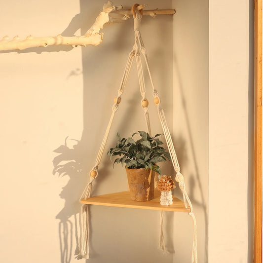 1/2/3-Tier Floating Wall Shelf Wood Triangle Corner Display Stand Boho Home Decoration Living Room Bedroom Wall Hanging Decor
